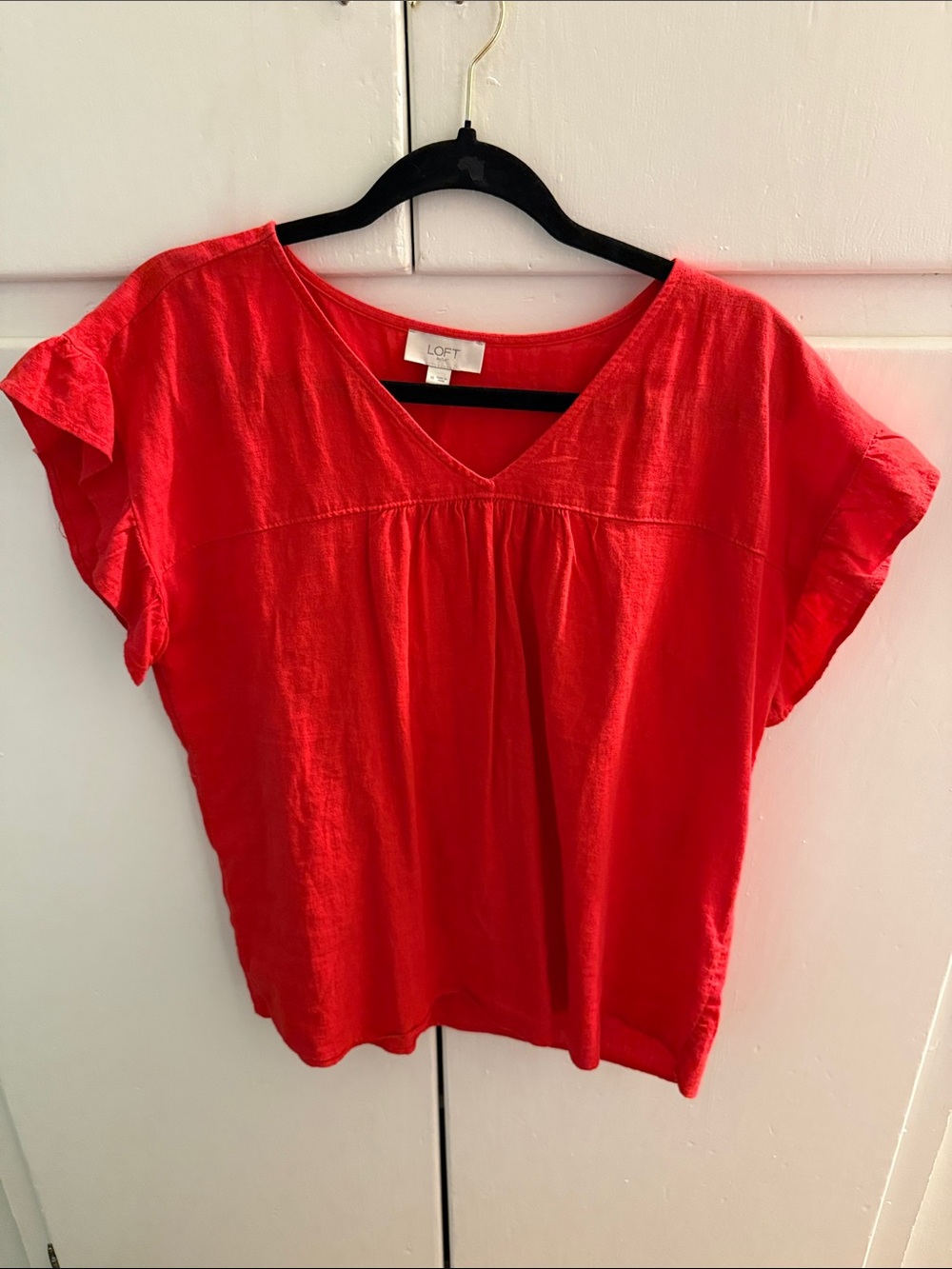 LOFT Outlet Red V-Neck Flutter Sleeve Top